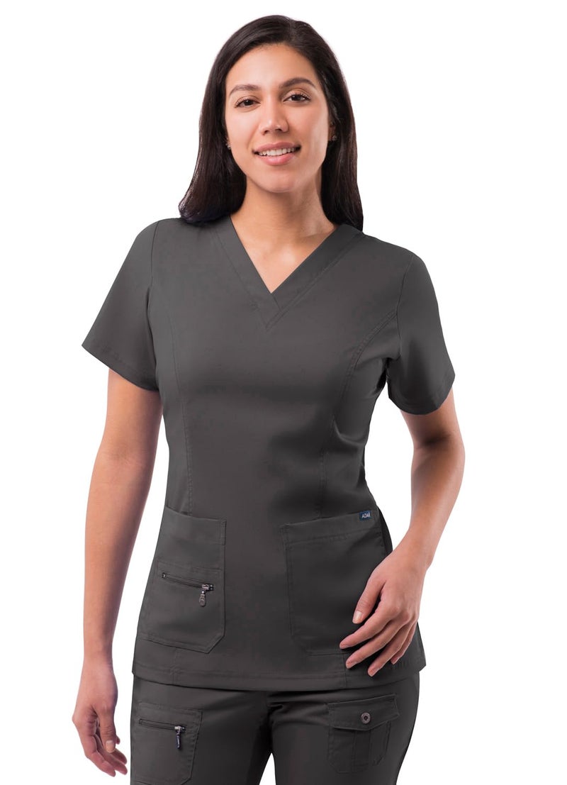 Adar Uniforms Pro Scrubs for Women - Elevated V-Neck Top - P4212 - Pewter - S - Image 1